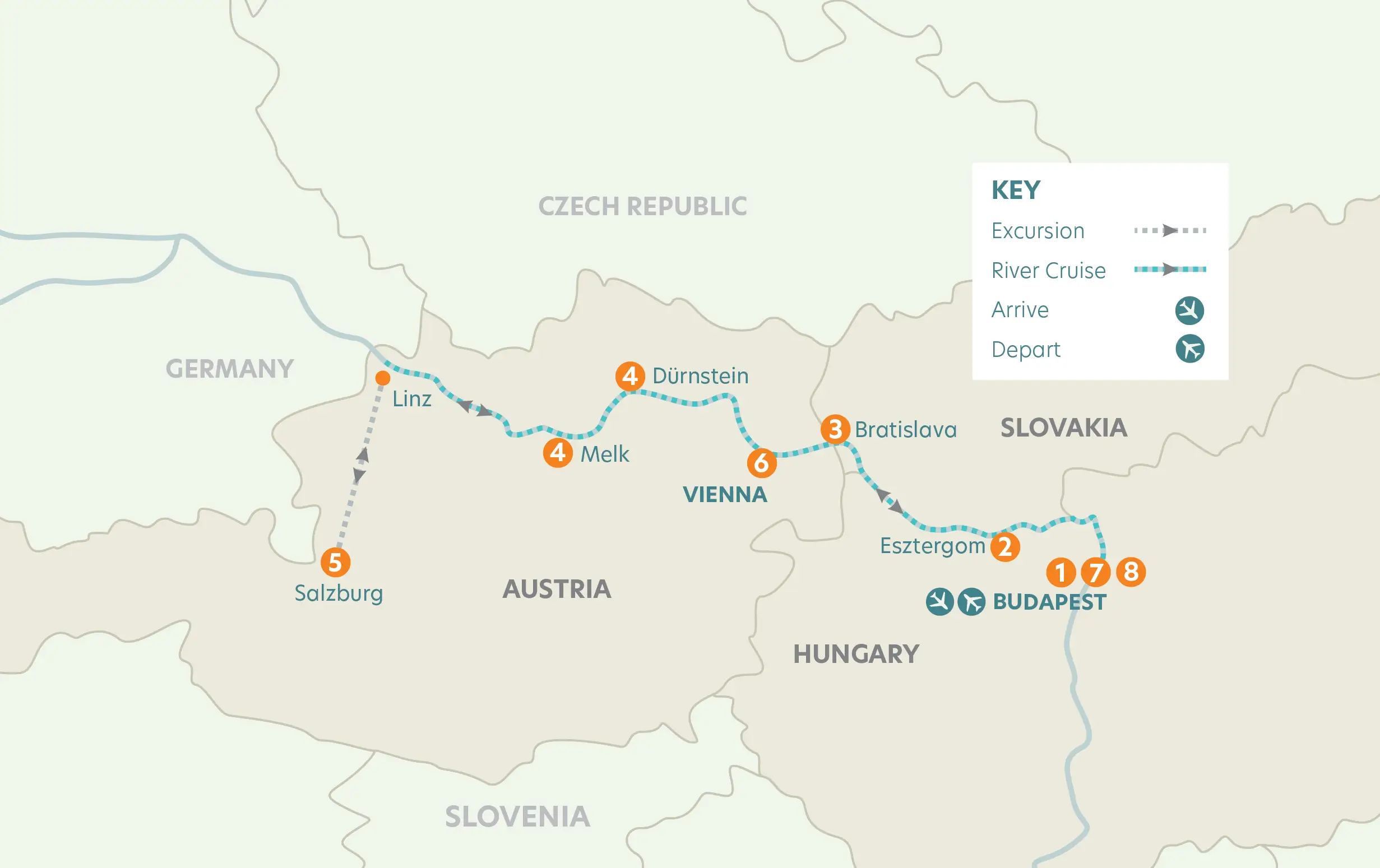Blue Danube River Cruise map