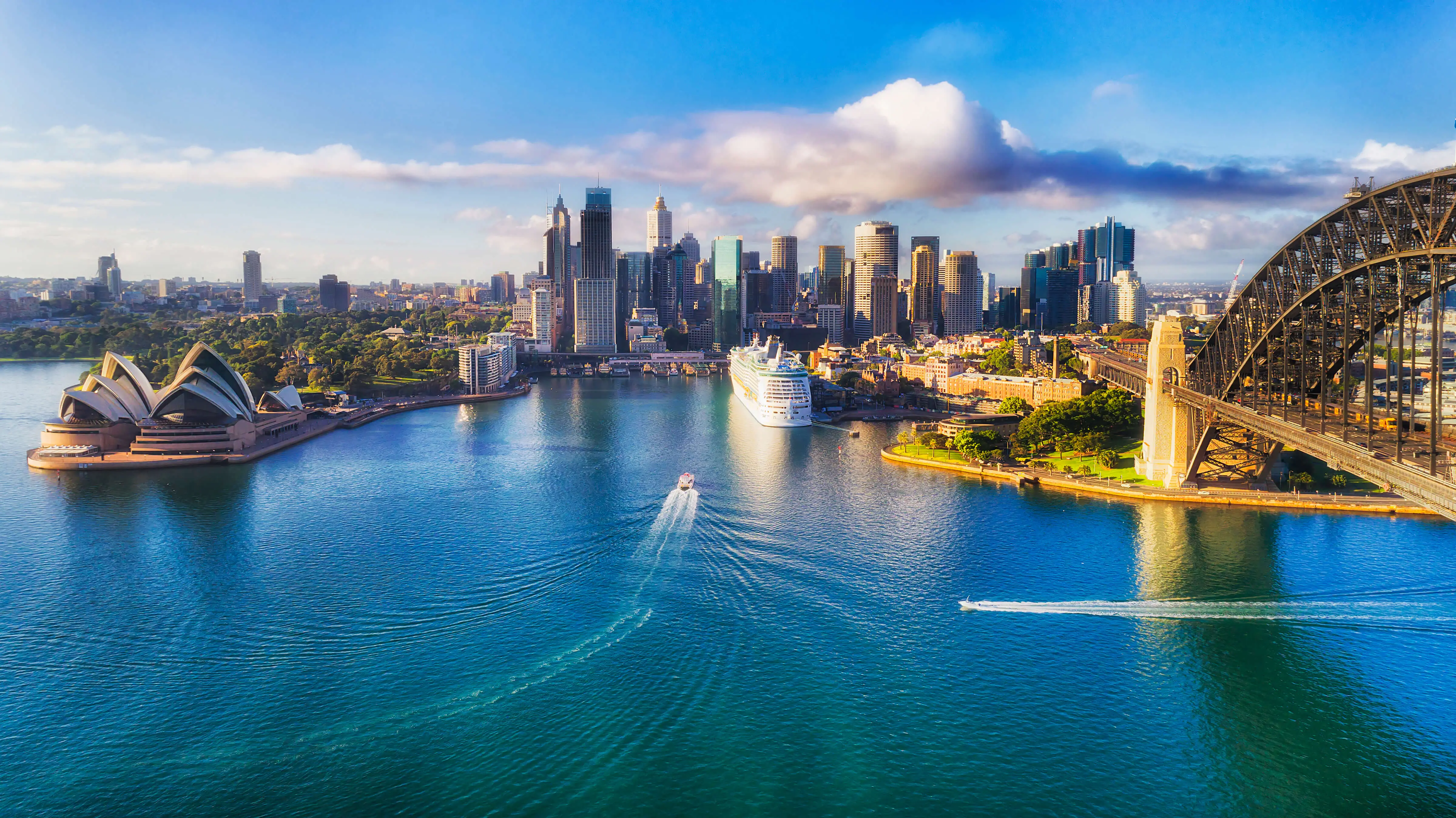 Aerial view of Sydney Harbour, including the Sydney Opera House and Sydney Harbour Bridge