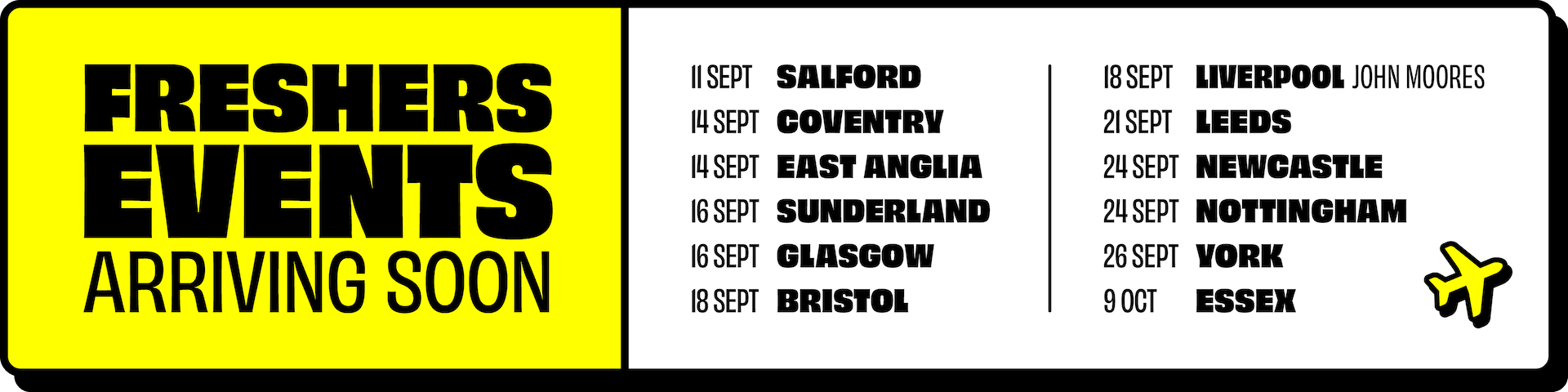 Freshers events that Hays Travel are attending across September and October