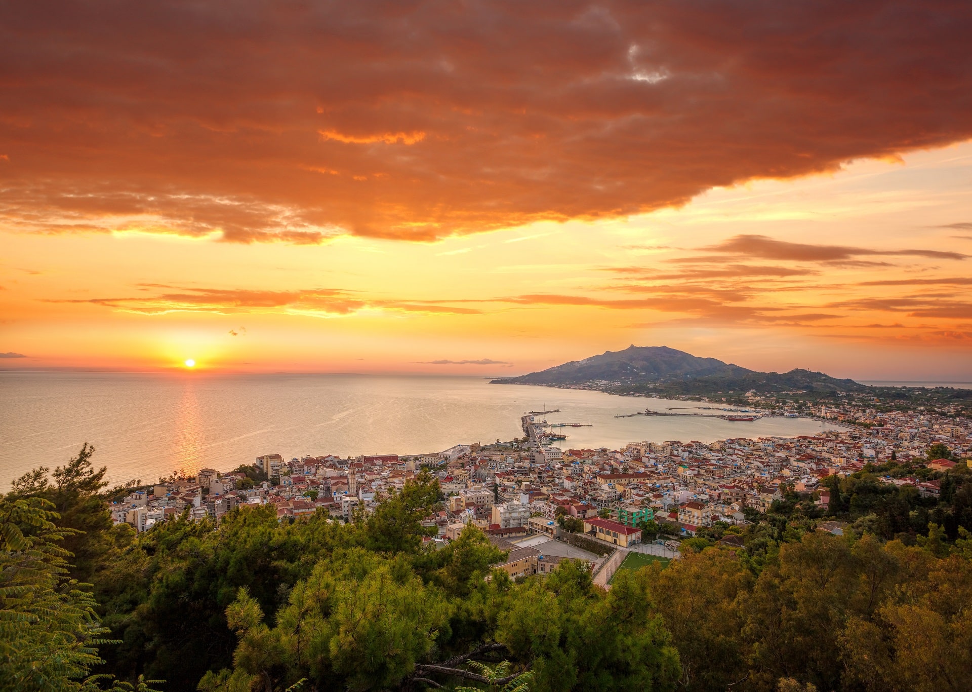 Zante town during sunrise on Zante island