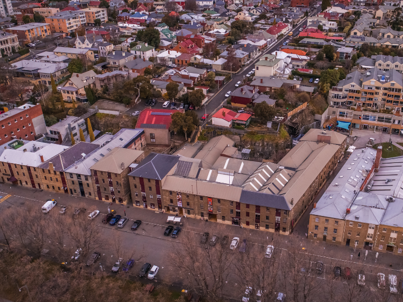 Aerial view of Salamanca Market, Hobart