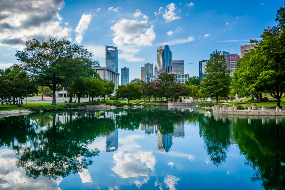 The Skyline Of Uptown Charlotte And Lake At Marshall Park In Upt