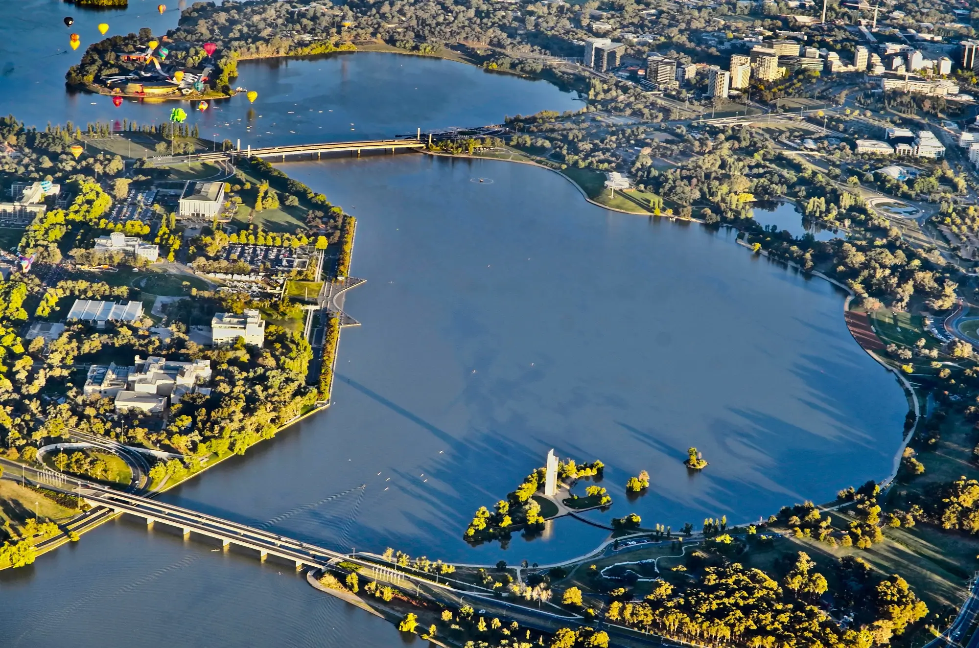 Aerial view of Canberra and Lake Burley Griffin, Australian Capital Territory